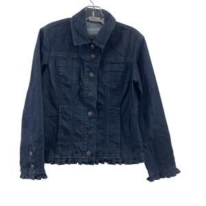 Chico's Blue Cotton Denim Ruffle Jacket Size 0 Women's Preowned